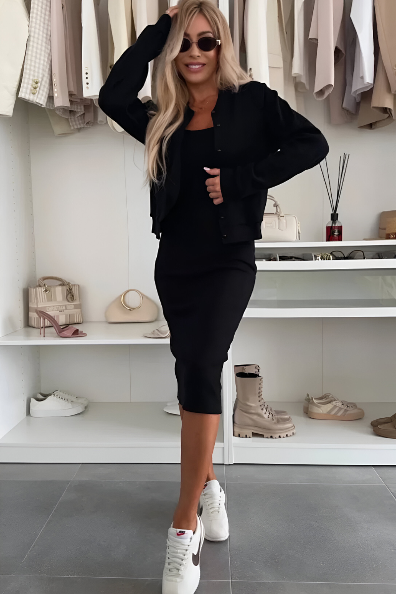 Kristine | Behagelig Midikjole med Cardigan – En Stilfull Kombinasjon