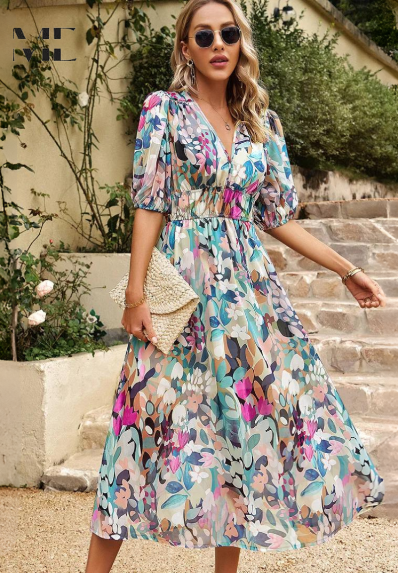 Rita | Blomstrete Kjole for Enhver Anledning