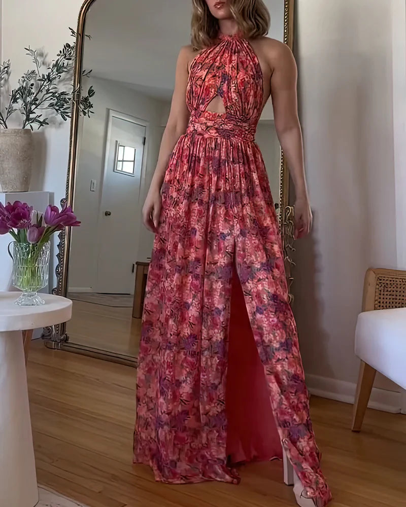 Adelina | Maxikjole med blomsterprint, sommerlig sjarm og åpen rygg