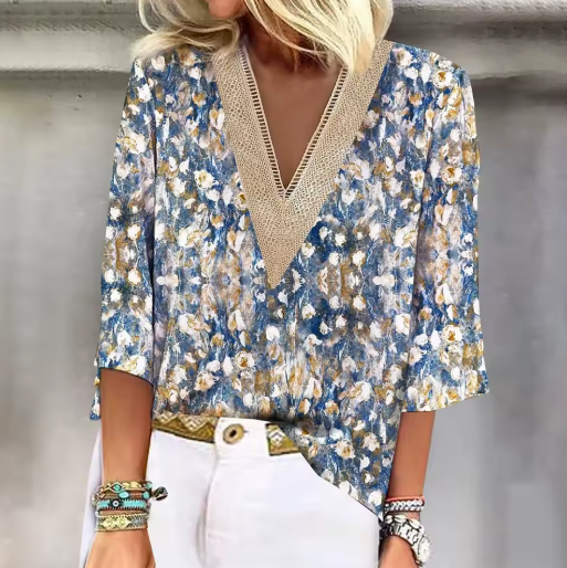Nica | Elegant Bluse med Blomsterprint og Feminine Detaljer